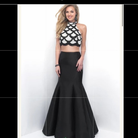 Blush 11240 Scallop Crop Top 2pc Prom Dress - Picture 1 of 16